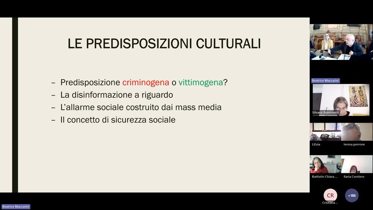 Slide on cultural predispositions discussed during the victimology session